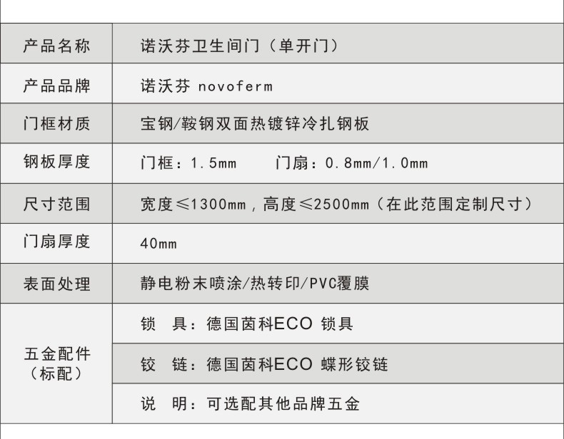 诺沃芬卫生间门参数