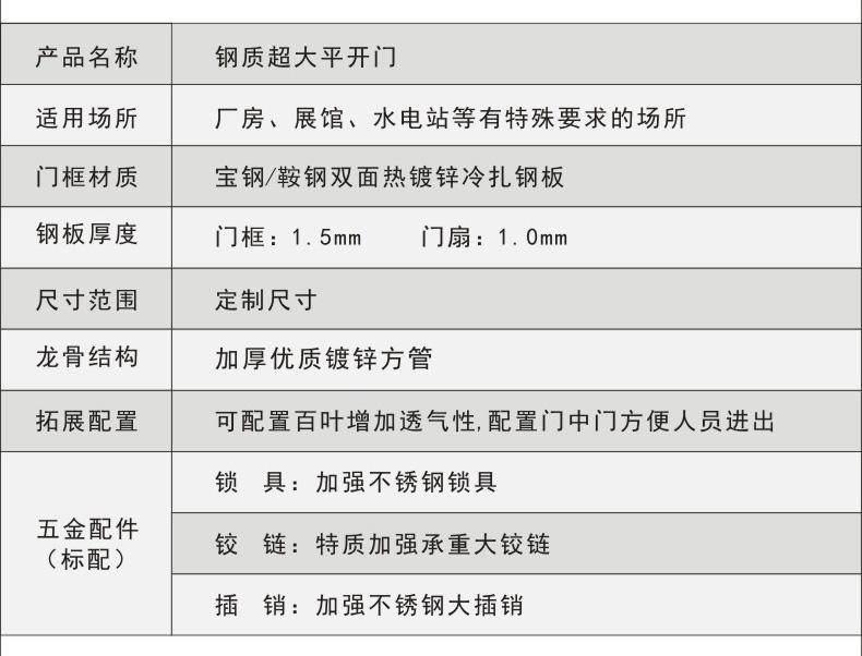 超大钢质平开门参数